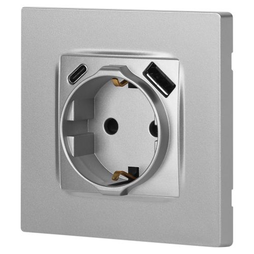 Розетка Серия 12 12-4108-03 2P+E 16A-250В со шторками с USB type-A+C 5В-3А алюминий | код Б0067716 | ЭРА фото 6 Розетка Серия 12 12-4108-03 2P+E 16A-250В со шторками с USB type-A+C 5В-3А алюминий | код Б0067716 | ЭРА фото 6