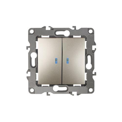 Выключатель двойной с подсветкой, 10АХ-250В, Эра12, шампань,12-1105-04 | код Б0014660 | ЭРА фото 2 Выключатель двойной с подсветкой, 10АХ-250В, Эра12, шампань,12-1105-04 | код Б0014660 | ЭРА фото 2