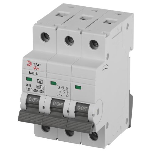 Выключатель автоматический ВА47-63 3P 63А кривая C 4,5кА PRO VA63-3P63C4.5 ЭРА | код Б0059443 | ЭРА Выключатель автоматический ВА47-63 3P 63А кривая C 4,5кА PRO VA63-3P63C4.5 ЭРА | код Б0059443 | ЭРА