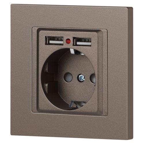 Розетка Intro Accent 6-410-08 , P+E Schuko со шторками, 16А-250В + 2хUSB, IP20, СУ, бронза | код Б0063704 | ЭРА фото 6 Розетка Intro Accent 6-410-08 , P+E Schuko со шторками, 16А-250В + 2хUSB, IP20, СУ, бронза | код Б0063704 | ЭРА фото 6