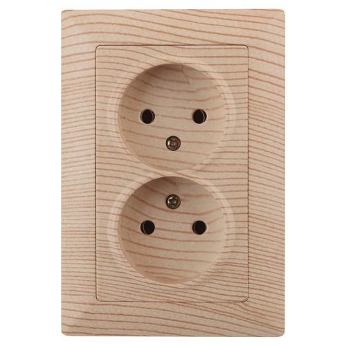 Розетка Intro Solo 4-204-11 без заземления двойная 2х2P, 16А-250В, IP20, СУ, сосна | код Б0053673 | ЭРА