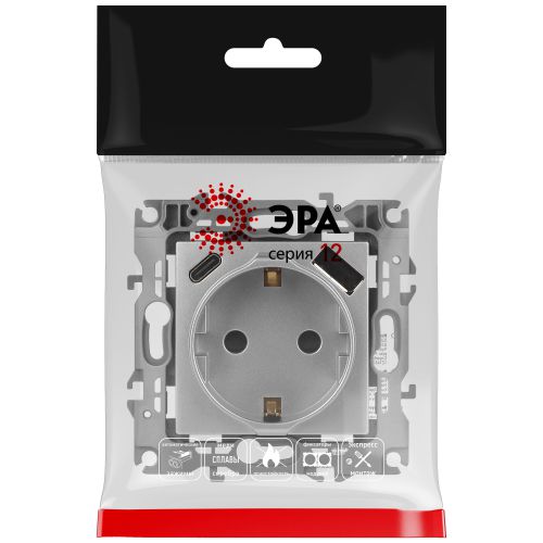 Розетка Серия 12 12-4108-03 2P+E 16A-250В со шторками с USB type-A+C 5В-3А алюминий | код Б0067716 | ЭРА фото 2 Розетка Серия 12 12-4108-03 2P+E 16A-250В со шторками с USB type-A+C 5В-3А алюминий | код Б0067716 | ЭРА фото 2