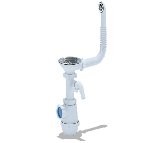 Сифон для мойки АНИ Грот 3 1/2' x 40 c круглым пе еливом и отводом для стиральной машины с гибкой трубой 40х40/50 | код A1042SP | АНИ пласт