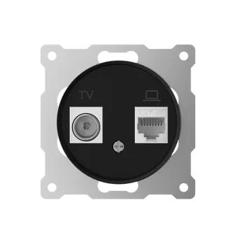 Розетка двойная антенна/компьютер TV/RJ45 кат.5e, цвет черный (серия Florence) | код 7700247 | OneKeyElectro