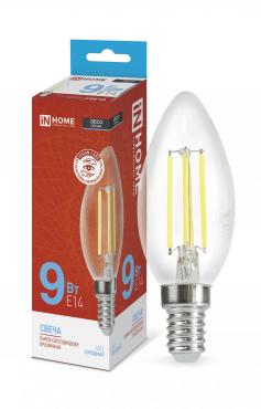 Лампа светодиодная LED-СВЕЧА-deco 9Вт свеча прозрачная 6500К холод. бел. E14 1040лм 230В | код 4690612030197 | IN HOME