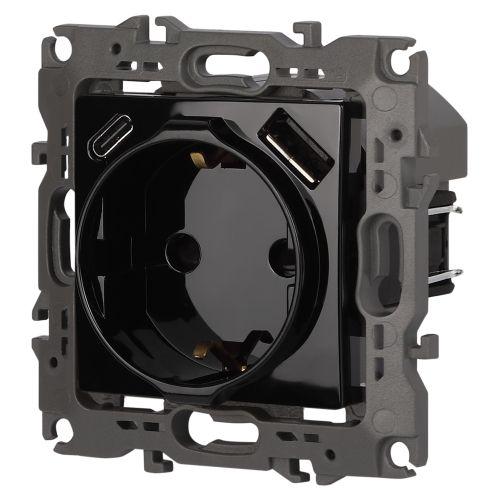 Розетка Серия 12 12-4108-06 2P+E 16A-250В со шторками с USB type-A+C 5В-3А чёрный | код Б0067746 | ЭРА фото 5 Розетка Серия 12 12-4108-06 2P+E 16A-250В со шторками с USB type-A+C 5В-3А чёрный | код Б0067746 | ЭРА фото 5