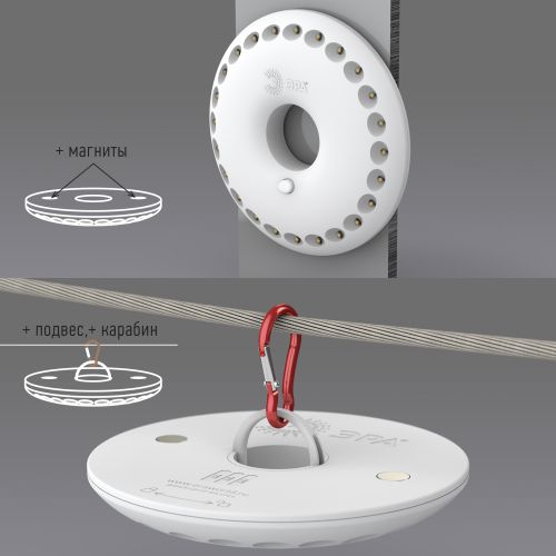 Фонарик светильник подвесной на батарейках 3хAA, подвес, карабин, магнитный в палатку, 24 LED K24 НЛО | код Б0032282 | ЭРА фото 2 Фонарик светильник подвесной на батарейках 3хAA, подвес, карабин, магнитный в палатку, 24 LED K24 НЛО | код Б0032282 | ЭРА фото 2