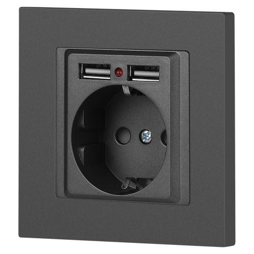 Розетка Intro Accent 6-410-07 P+E Schuko со шторками, 16А-250В + 2хUSB, IP20, СУ, графит | код Б0063702 | ЭРА фото 6 Розетка Intro Accent 6-410-07 P+E Schuko со шторками, 16А-250В + 2хUSB, IP20, СУ, графит | код Б0063702 | ЭРА фото 6