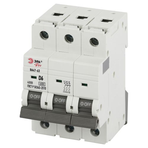 Выключатель автоматический PRO VA63-3P06D6 ВА47-63 3P 6А кривая D 6кА | код Б0063225 | ЭРА Выключатель автоматический PRO VA63-3P06D6 ВА47-63 3P 6А кривая D 6кА | код Б0063225 | ЭРА