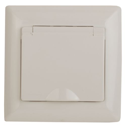 Розетка Intro Solo 4-203-02 с заземлением 2P+E Schuko с крышкой, 16А-250В, IP20, СУ, слоновая кость | код Б0053658 | ЭРА