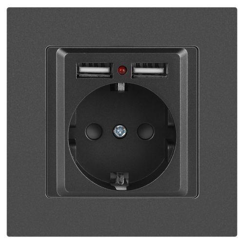 Розетка Intro Accent 6-410-07 P+E Schuko со шторками, 16А-250В + 2хUSB, IP20, СУ, графит | код Б0063702 | ЭРА фото 3 Розетка Intro Accent 6-410-07 P+E Schuko со шторками, 16А-250В + 2хUSB, IP20, СУ, графит | код Б0063702 | ЭРА фото 3