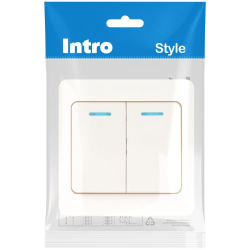 Выключатель Intro Style 7-105-01 двойной с подсветкой, 10А-250В, IP20, СУ, белый | код Б0060631 | ЭРА Выключатель Intro Style 7-105-01 двойной с подсветкой, 10А-250В, IP20, СУ, белый | код Б0060631 | ЭРА