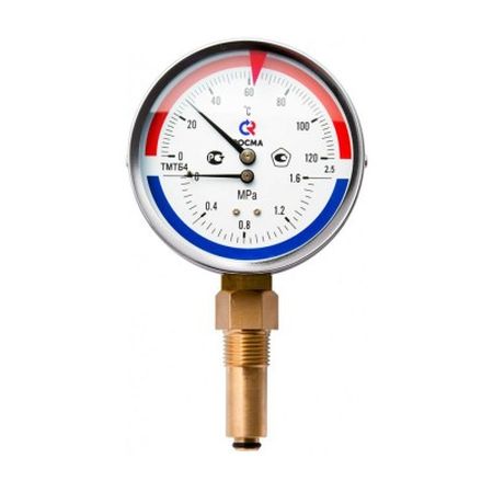 Термоманометр ТМТБ-41Р Dy 100 с нижн. подкл., 1/2", 10 бар 0-150* (L=46мм, кл. точн. 2,5) | код. ТМТБ-41Р.0410150 | VALTEC