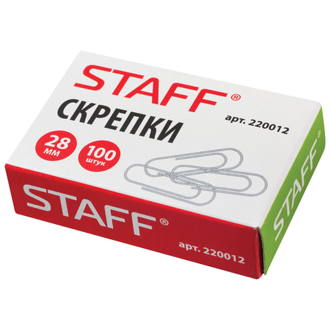 Скрепки STAFF, 28 мм, металлические, 100 шт., в картонной коробке, Россия, 220012 | код 220012 | STAFF Скрепки STAFF, 28 мм, металлические, 100 шт., в картонной коробке, Россия, 220012 | код 220012 | STAFF