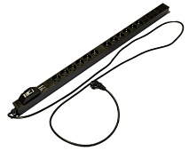 Hyperline SHE-12SH-4IEC-BF-2.5EU Блок розеток, 12 розеток Schuko, 4 розетки IEC320 C13, автоматическ.выключатель 1-полюсн., защита от перенапряжен., кабель питания 2.5м (3х1.5мм2) с вилкой Schuko 16A, 250В, 950x44.4x44.4мм (ДхШхВ), корпус алюминий, черный