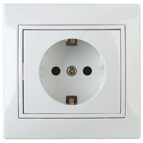 Розетка Intro Plano 1Э-202-01 с заземлением 2P+E Schuko, 16А-250В, IP20, СУ, без лапок, белый | код Б0053952 | ЭРА