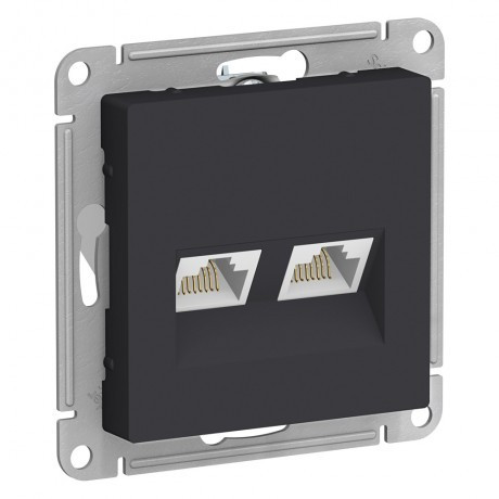 ATLASDESIGN РОЗЕТКА двойная компьютерная RJ45+RJ45, кат.6А, механизм, КАРБОН | код. ATN001088 | Systeme Electric