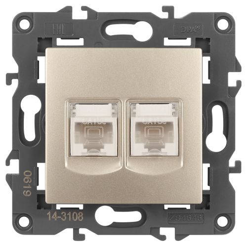 Розетка 2хRJ45, Эра Elegance, шампань, 14-3108-04 | код Б0034311 | ЭРА Розетка 2хRJ45, Эра Elegance, шампань, 14-3108-04 | код Б0034311 | ЭРА