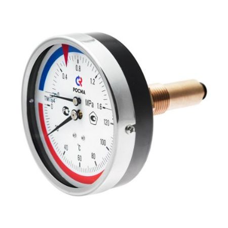 Термоманометр ТМТБ-41T Dy 100 с задн. подкл., 1/2", 6 бар 0-120* (L=46мм, кл. точн. 2,5) | код. ТМТБ-41T.0406120 | VALTEC