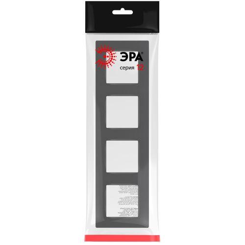 Рамка для розеток и выключателей Серия 12 12-5204-12 на 4 поста, Классик, графит | код Б0067791 | ЭРА