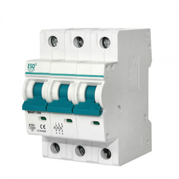 Автоматический выключатель ВА 47-100_3 полюса 10А ток к.з. 10кА хар-ка С ESQ | код 14.03.03.000035 | ESQ Автоматический выключатель ВА 47-100_3 полюса 10А ток к.з. 10кА хар-ка С ESQ | код 14.03.03.000035 | ESQ