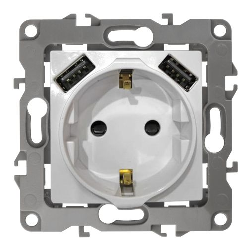 Розетка 2P+E 16A-250В, штор. с 2xUSB 5В-3А, Эра12, перламутр (10/100/2000) 12-4109-15 | код Б0047849 | ЭРА Розетка 2P+E 16A-250В, штор. с 2xUSB 5В-3А, Эра12, перламутр (10/100/2000) 12-4109-15 | код Б0047849 | ЭРА