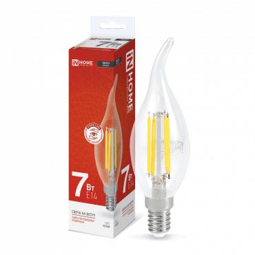 Лампа светодиодная LED-СВЕЧА НА ВЕТРУ-deco 7Вт свеча на ветру прозрачная 4000К нейтр. бел. E14 810лм 230В | код 4690612007670 | IN HOME