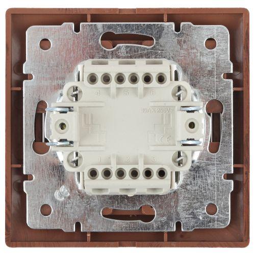 Выключатель Intro Plano 1-105-10 двухклавишный с подсветкой, 10А-250В, IP20, СУ, венге | код Б0053784 | ЭРА