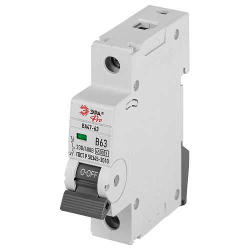 Выключатель автоматический ВА47-63 1P 63А кривая B 4,5кА PRO VA63-1P63B4.5 ЭРА | код Б0059376 | ЭРА