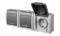 AQUANT - Розетка 3x 2P+E горизонт., 16A/250V, с крышкой, ABS ,UV, IP55, корпус RAL7035/крышка RAL7043 | код 1246-10 | Elektro-plast Nasielsk