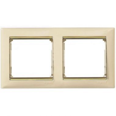 DIY Рамка 2-местная слоновая кость золотой штрих VALENA | код 695647 | IEK