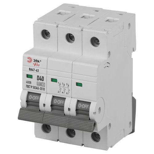 Выключатель автоматический ВА47-63 3P 40А кривая D 4,5кА PRO VA63-3P40D4.5 ЭРА | код Б0059481 | ЭРА