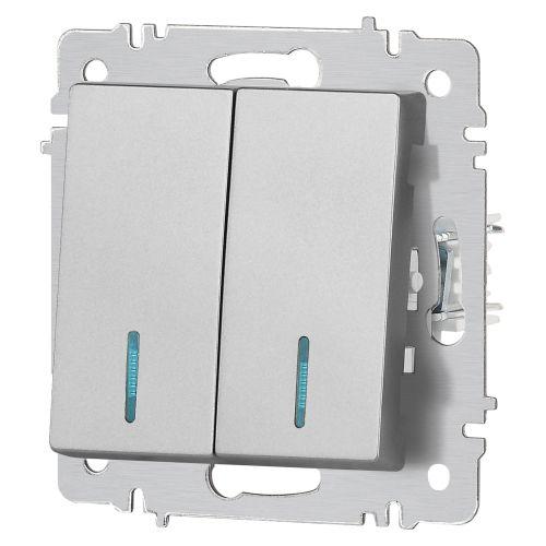 Выключатель Intro Accent 6-105-03 двойной с подсветкой, 10А-250В, IP20, СУ, AL/CU, алюминий | код Б0063511 | ЭРА фото 5 Выключатель Intro Accent 6-105-03 двойной с подсветкой, 10А-250В, IP20, СУ, AL/CU, алюминий | код Б0063511 | ЭРА фото 5