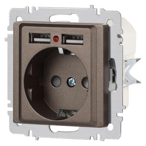 Розетка Intro Accent 6-410-08 , P+E Schuko со шторками, 16А-250В + 2хUSB, IP20, СУ, бронза | код Б0063704 | ЭРА фото 5 Розетка Intro Accent 6-410-08 , P+E Schuko со шторками, 16А-250В + 2хUSB, IP20, СУ, бронза | код Б0063704 | ЭРА фото 5