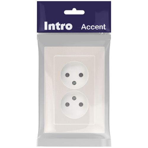 Розетка Intro Accent 6-204-06 2х2P, 16А-250В, IP20, СУ, AL/CU, перламутр | код Б0063446 | ЭРА