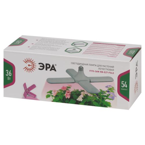 Фитолампа для растений светодиодная FITO-36W-RB-E27-FOLD 4-х лепестковая красно-синего спектра 36 Вт Е27 | код Б0053289 | ЭРА фото 3 Фитолампа для растений светодиодная FITO-36W-RB-E27-FOLD 4-х лепестковая красно-синего спектра 36 Вт Е27 | код Б0053289 | ЭРА фото 3