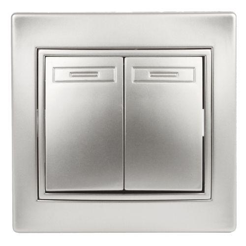 Переключатель Intro Plano 1-107-03 двухклавишный, 10А-250В, IP20, СУ, алюминий | код Б0053806 | ЭРА