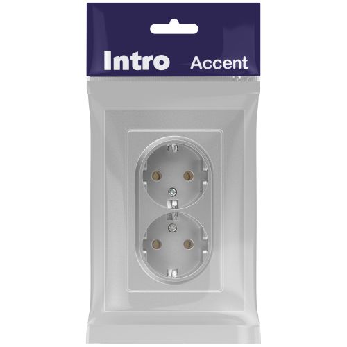 Розетка Intro Accent 6-205-03 2X2P+E Schuko, 16А-250В, IP20, СУ, AL/CU, алюминий | код Б0063490 | ЭРА