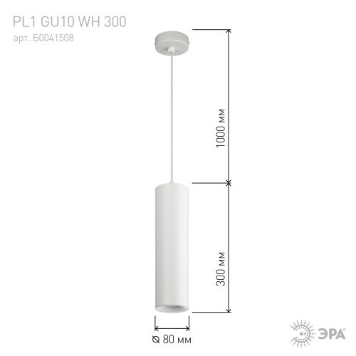 Подсветка подвесной, GU10, D80*300мм, белый PL1 GU10 WH 300 (20/240) | код Б0041508 | ЭРА фото 9 Подсветка подвесной, GU10, D80*300мм, белый PL1 GU10 WH 300 (20/240) | код Б0041508 | ЭРА фото 9