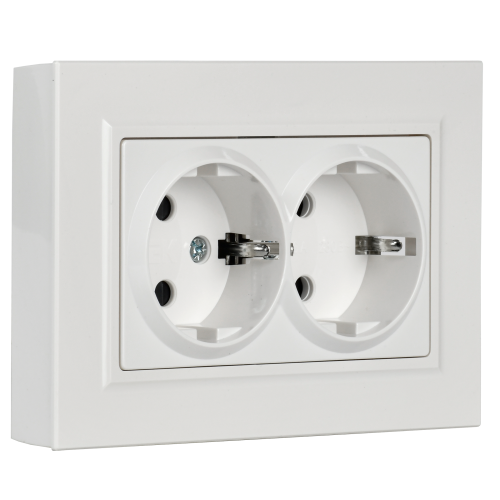 BRITE Розетка 2-местная с заземлением с защитными шторками 16А в сборе РСш12-3-БрБ белый | код BR-R24-16-K01-F | IEK фото 2