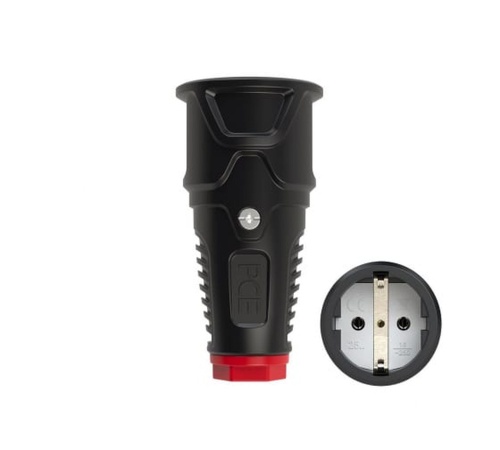 Розетка каб 16A/250V/2P+E/IP20 корпус черный, маркер красный (2510-sr) | код 00-00026219 | PCE