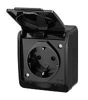 HERMES - Розетка 2P+E, 16A/250V, с крышкой, IP44, черный | код 0324-09 | Elektro-plast Nasielsk