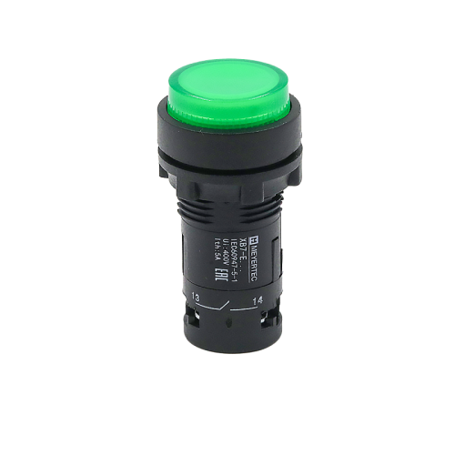 Кнопка зеленая выступающая с подсветкой, 1NO, 220V AC, IP54, пластик MTB7-EW33616 | код 132720 | MEYERTEC