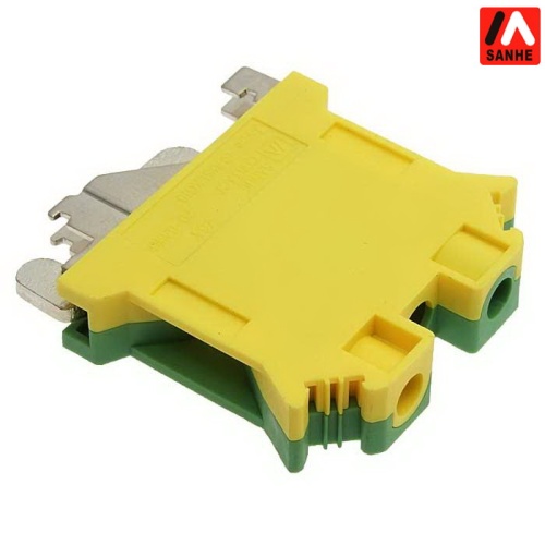 Клеммная колодка на DIN-рейку SANHE SHUKT10N, UL/IEC, 65 А, 2000 В, 24-8 AWG, PA66, корпус желто-зеленый | код 105932 | Sanhe
