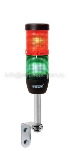 Сигнальная колонна 50 мм, красная, зеленая, 220 В, светод LED алюм.настен.соединение 100мм | код IK52L220XD01 | EMAS
