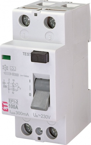 Реле дифференциальное (УЗО) 2р EFI-2 100/0,3 тип A (10kA) | код 002062534 | ETI