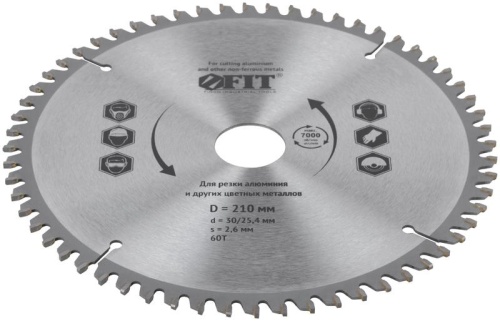 Диск пильный для циркулярных пил по алюминию 210X30/25.4X60T | код 37786 | FIT фото 2 Диск пильный для циркулярных пил по алюминию 210X30/25.4X60T | код 37786 | FIT фото 2