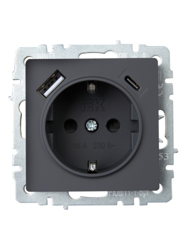 BRITE Роз. с з/к/ш 16А с USB A+C 18Вт РЮш11-1-БрГ граф. IEK | код BR-R14-16-U22-018-K53 | IEK фото 2