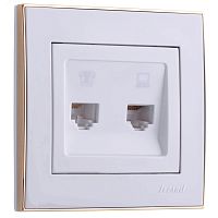 Розетка RAIN компьютерная + телефон белая с боковой вставкой золото | код 703-0226-143 | Lezard