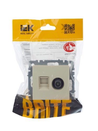 BRITE Розетка двойная TV+RJ45 кат.5E РТВ/РК12-БрКр бежевый | код BR-AK20-1-K10 | IEK фото 3